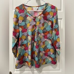 Paisley and Sage Brand. Colorful Leaf Pattern Women's Top